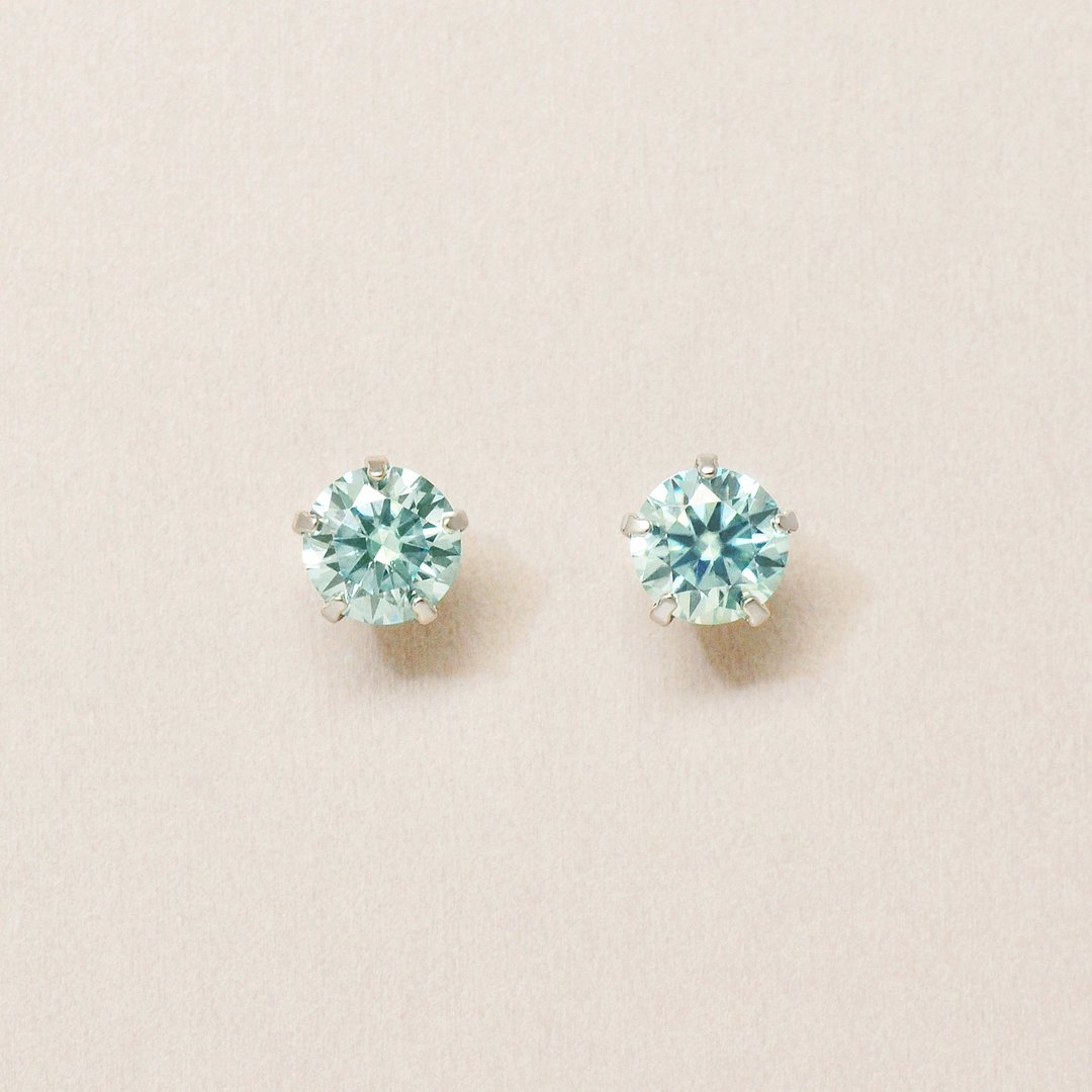【Second Earrings】 铂金蓝色莫桑钻耳环 - 耳环/耳夹 - 贵金属 