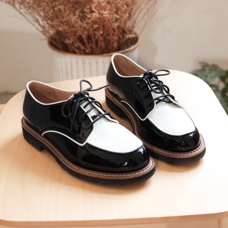 绝对轻盈! 绅士日常轻量德比鞋 黑白 全真皮  MIT  -黑白画映 - 女款牛津鞋/乐福鞋 - 真皮 黑色