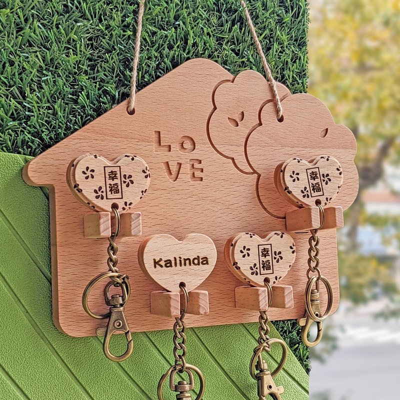 御守钥匙圈挂板 - 爱心款定制化文字【生日礼物、新婚贺礼】 - 收纳用品 - 木头 咖啡色
