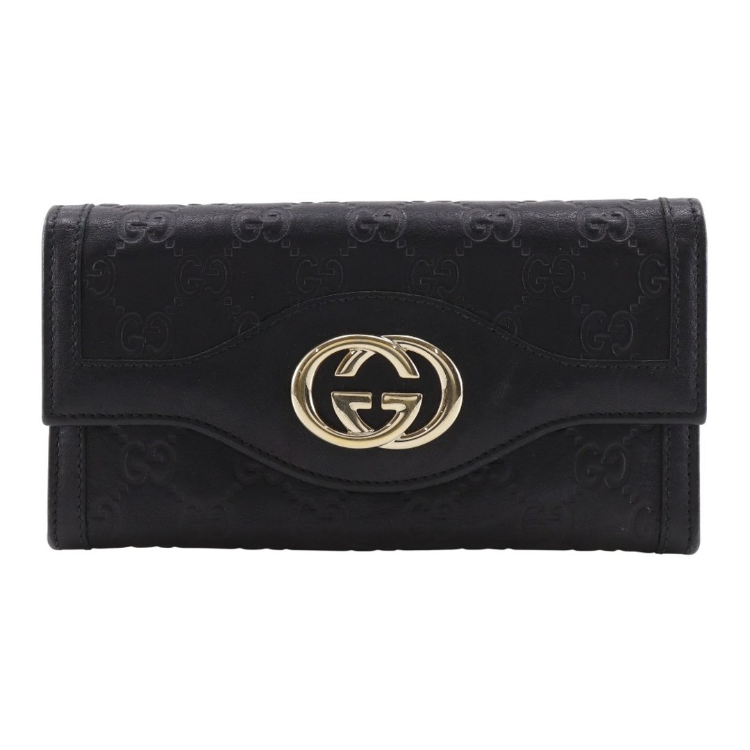 【日本直送】GUCCI 经典 Interlocking G 压纹皮革长夹 282434 黑色 女性【二手】 - 皮夹/钱包 - 真皮 黑色