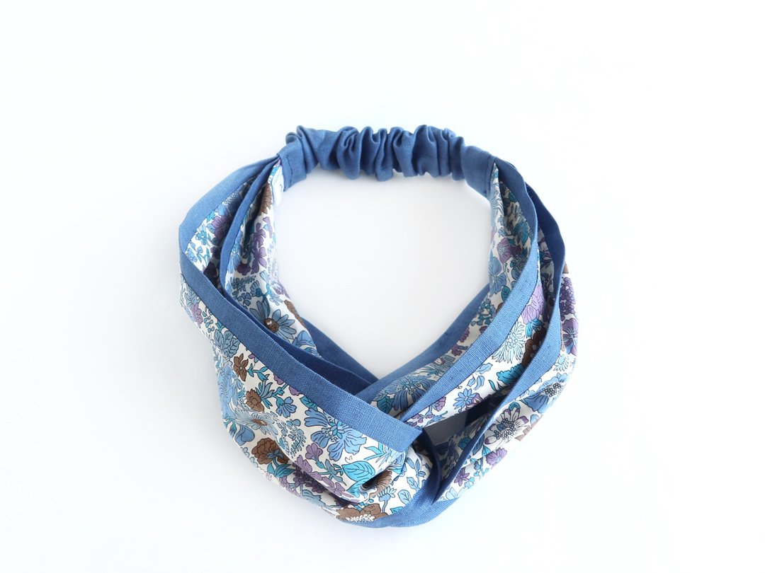 Liberty (Eternal Emily) and blue-gray Linen hairband - 发带/发箍 - 棉 蓝色