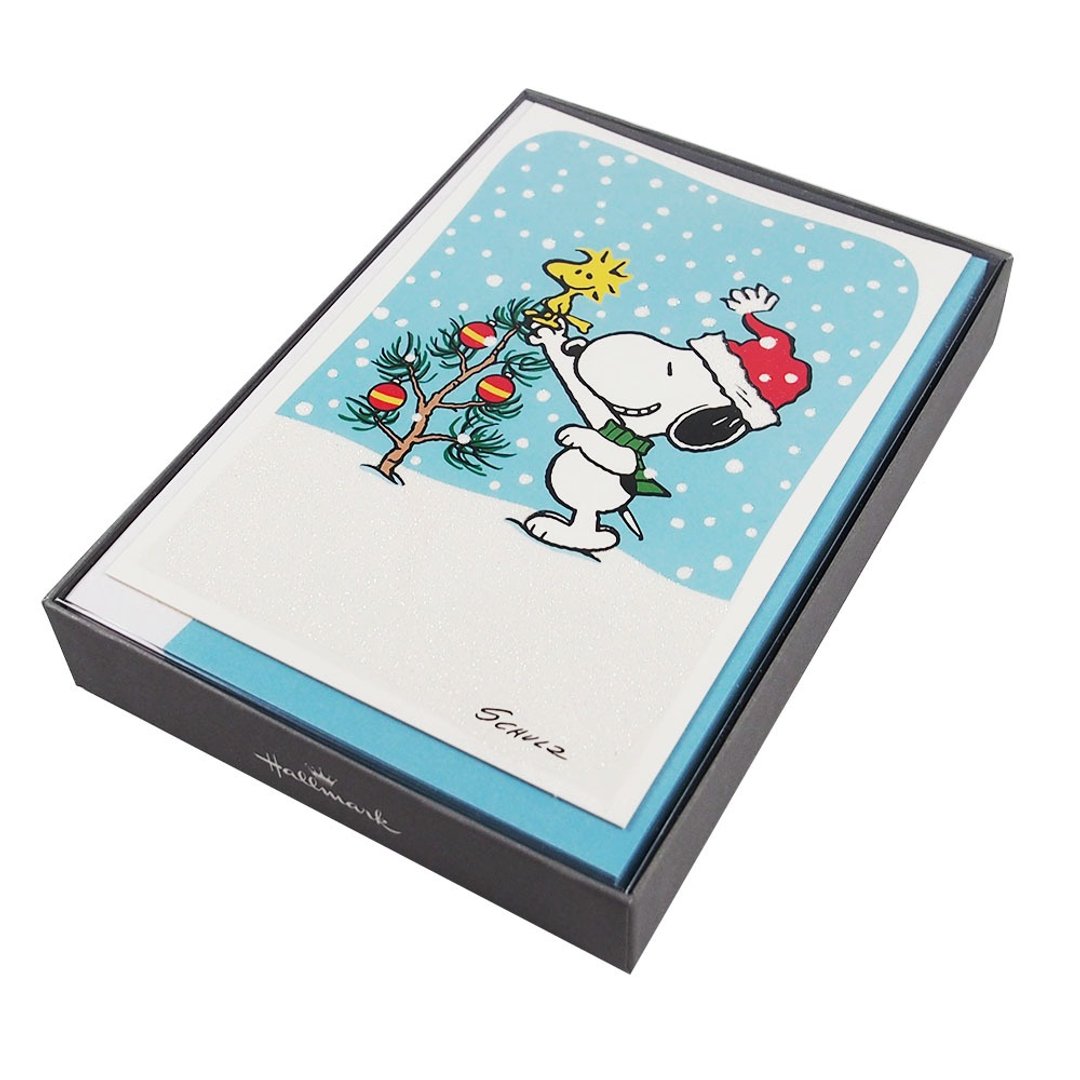 史努比装饰圣诞树 耶诞盒卡16入【Hallmark卡片-圣诞节系列】 - 卡片/明信片 - 纸 蓝色