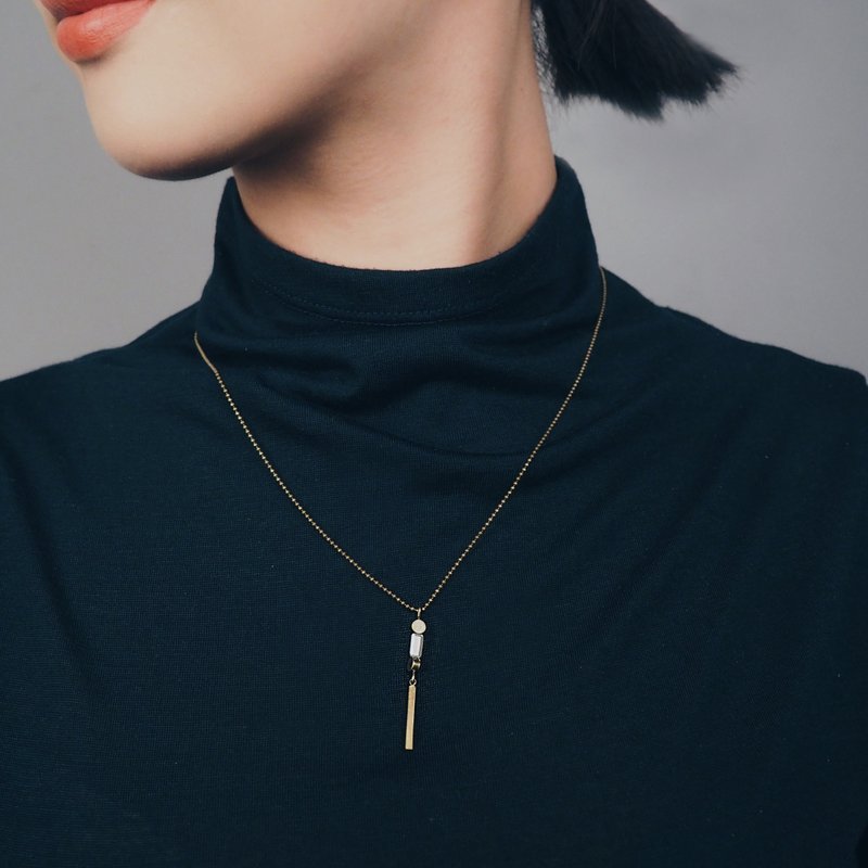 琉璃垂坠项链 (米白) - Glass necklace (beige) - 项链 - 琉璃 白色