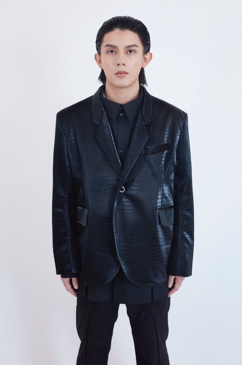 宽松皮革西装外套 - 男装衬衫 - 人造皮革 黑色