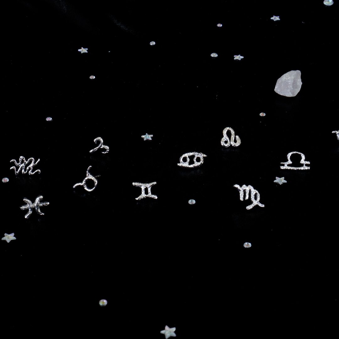 星座耳环 - 戒指 - 半宝石 银色