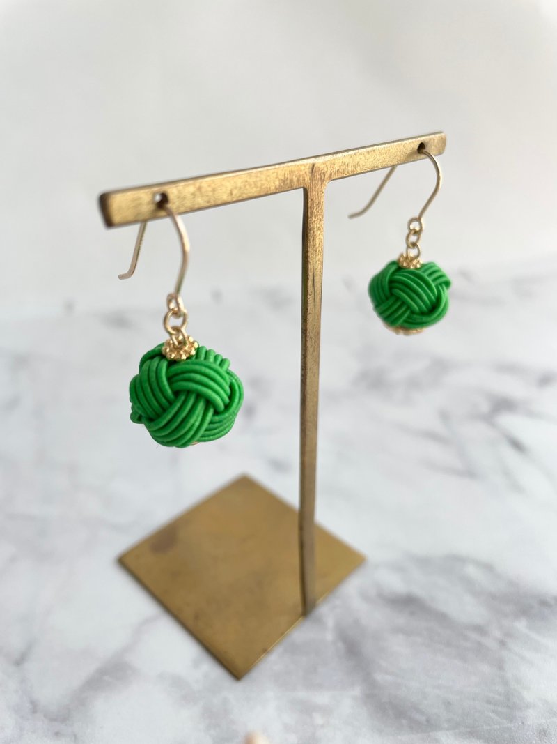 Japanese accessories  kororin Mustard mizuhiki - 耳环/耳夹 - 纸 绿色