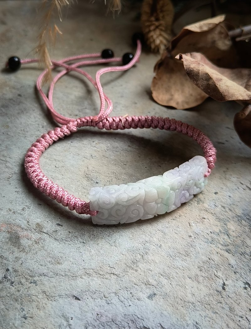 缅甸天然(春带秋)紫带绿仿古雕刻手牌 手绳81720 - 手链/手环 - 宝石 紫色