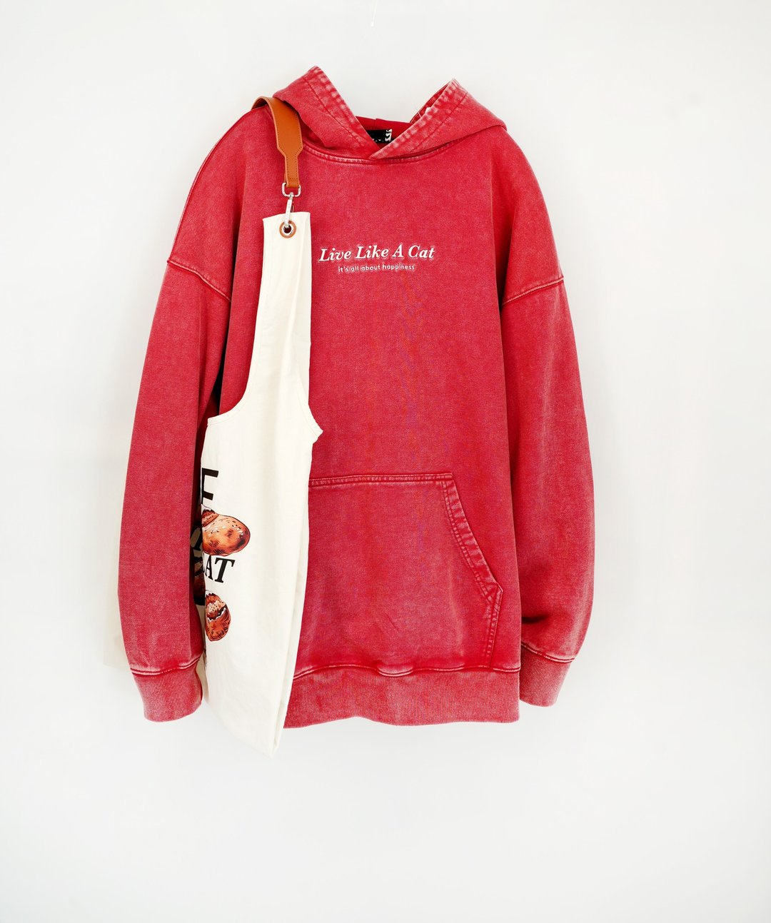 LIVE LIKE A CAT special wash unisex hoodie by Toby Black - 中性连帽卫衣/T 恤 - 棉 蓝色