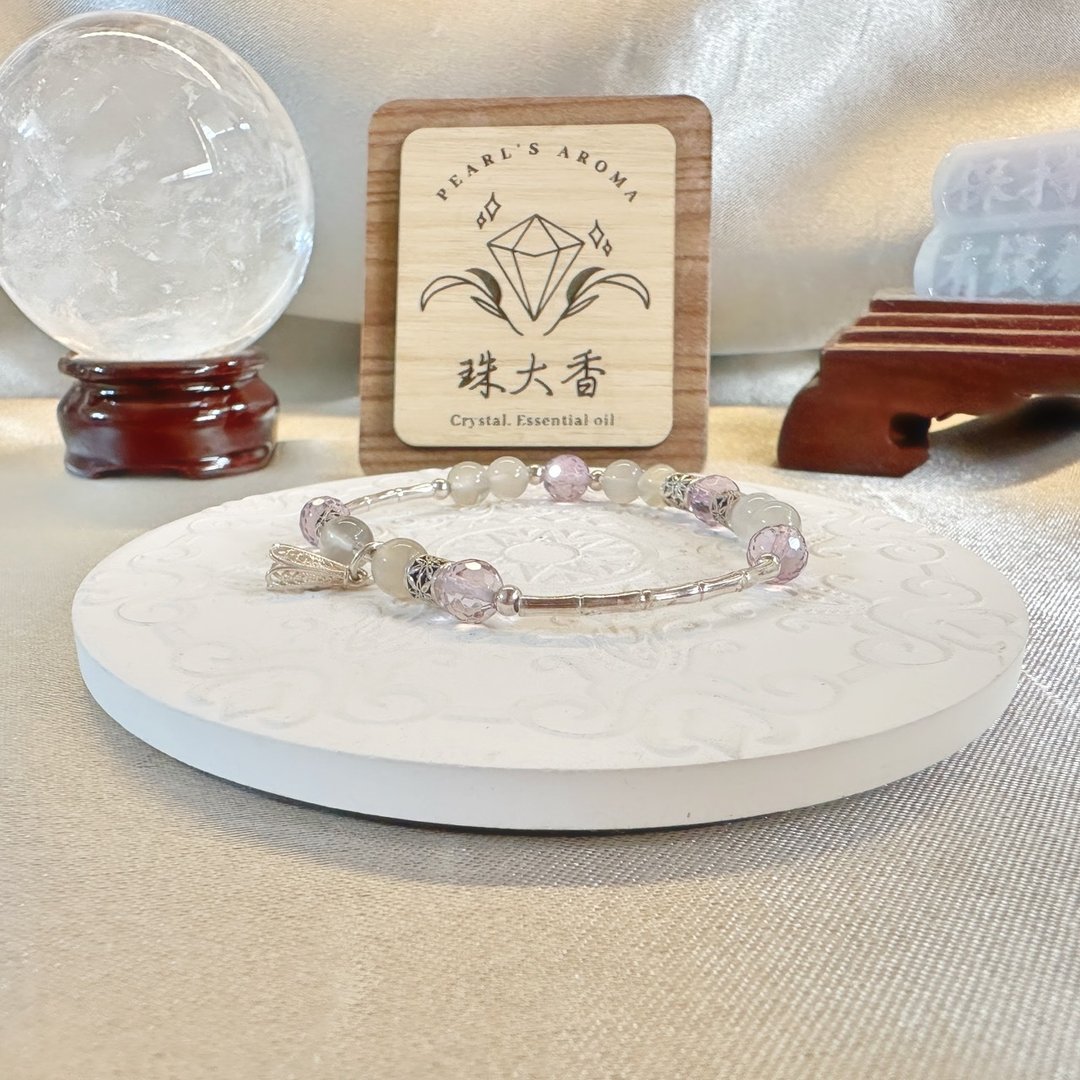 暮月之咏 紫水晶・银月光・茶晶・纯银手链 白露节气限定设计 - 手链/手环 - 水晶 多色