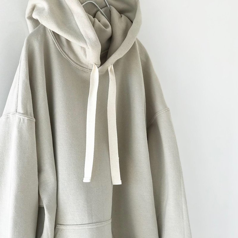 Big silhouette hoodie / sand beige / plain / unisex - 中性连帽卫衣/T 恤 - 棉．麻 卡其色