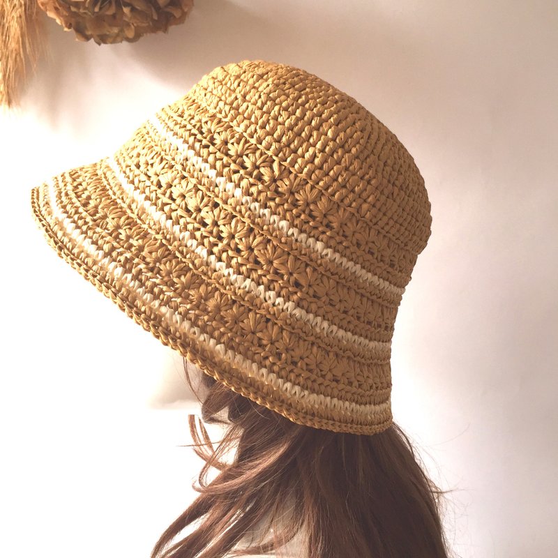 同路人编织散步遮阳帽/草帽/渔夫帽/防晒/跳房子疯手作 - 帽子 - 纸 卡其色