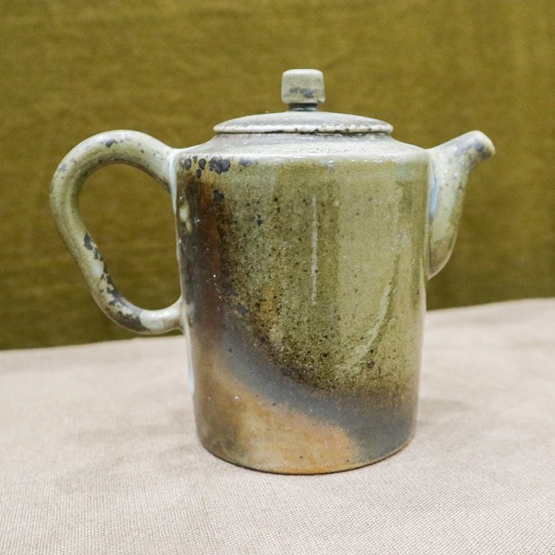 墨竹清流 手工柴烧壶 圆筒直壶 桶壶 160cc - 茶具/茶杯 - 陶 绿色