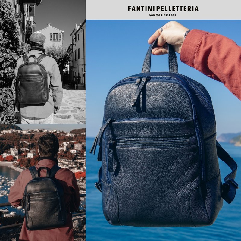 法比欧 真皮后背包书包 FABIO 防泼水 - 后背包/双肩包 - 真皮 