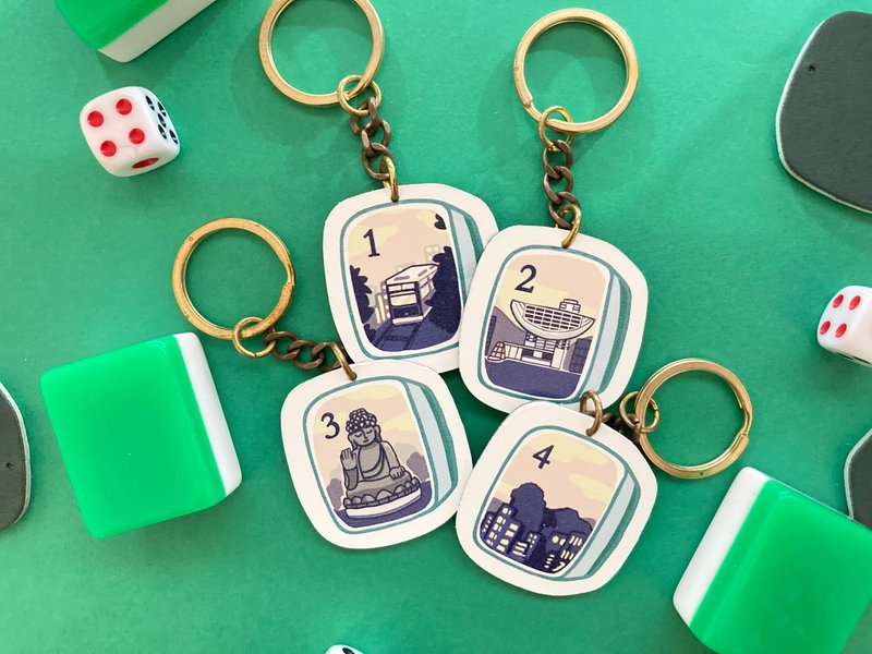 #成品制造 花牌 皮革麻将匙扣 港式麻雀 香港景点特色挂饰 钥匙圈 - 钥匙链/钥匙包 - 真皮 多色