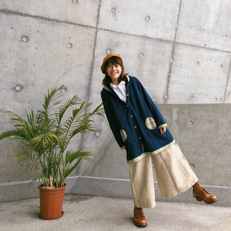 深蓝色波波拼布口袋外套 - 女装休闲/机能外套 - 棉．麻 蓝色