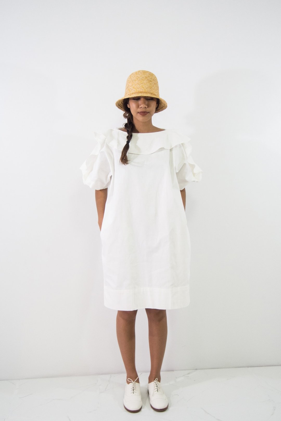 Mani Mina White Frill Tee Mini Dress - 洋装/连衣裙 - 棉．麻 