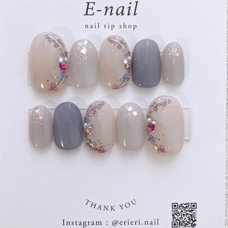 紫阳花绣球花卉蓝色美甲贴片 穿戴甲 - 指甲油/指甲贴 - 塑料 蓝色