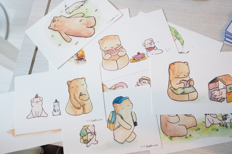 10 Bears Pig year 2019 postcard Set - 卡片/明信片 - 纸 多色