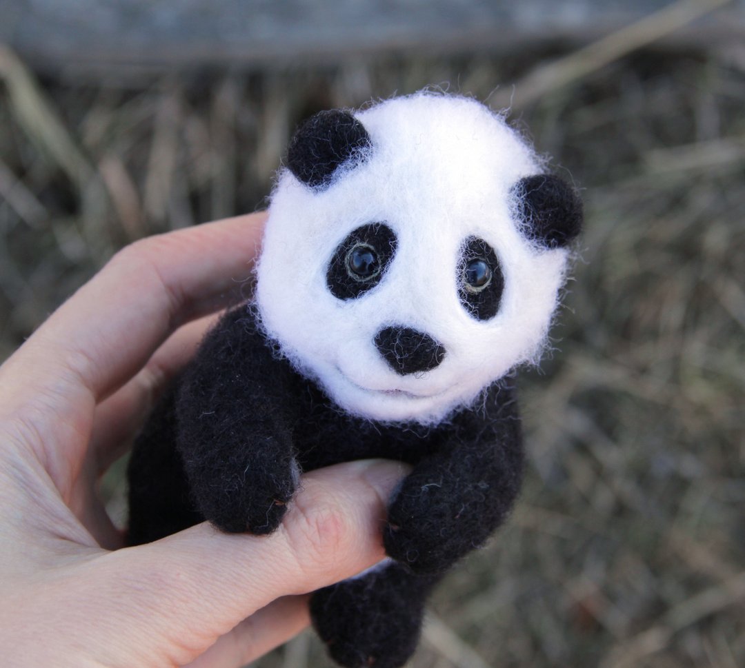Little realistic panda bear - 玩偶/公仔 - 羊毛 白色