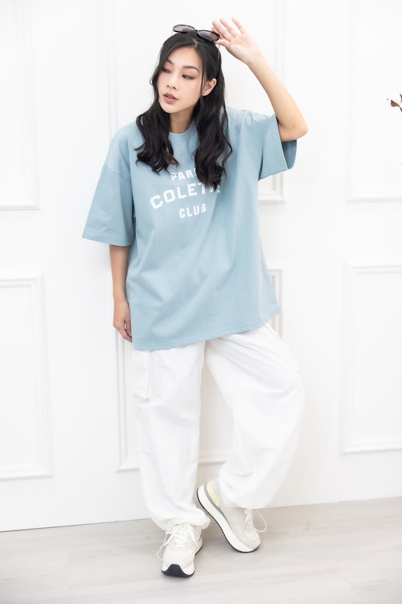 Colette Club 浅蓝落肩短袖上衣 - 男装上衣/T 恤 - 其他材质 蓝色