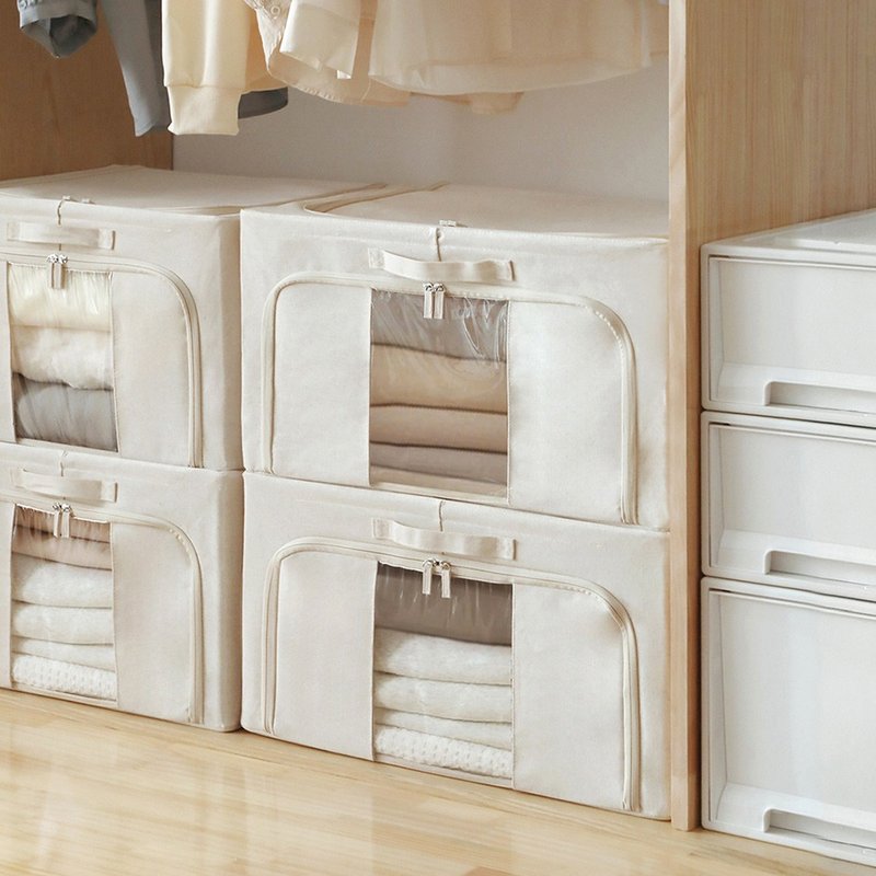 日本霜山 三面开口折叠式衣物收纳箱(附透窗)-74L-3入 - 收纳用品 - 其他材质 白色