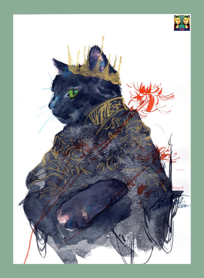 蓝猫教皇_手绘原作(仅此一件) - 海报/装饰画/版画 - 纸 