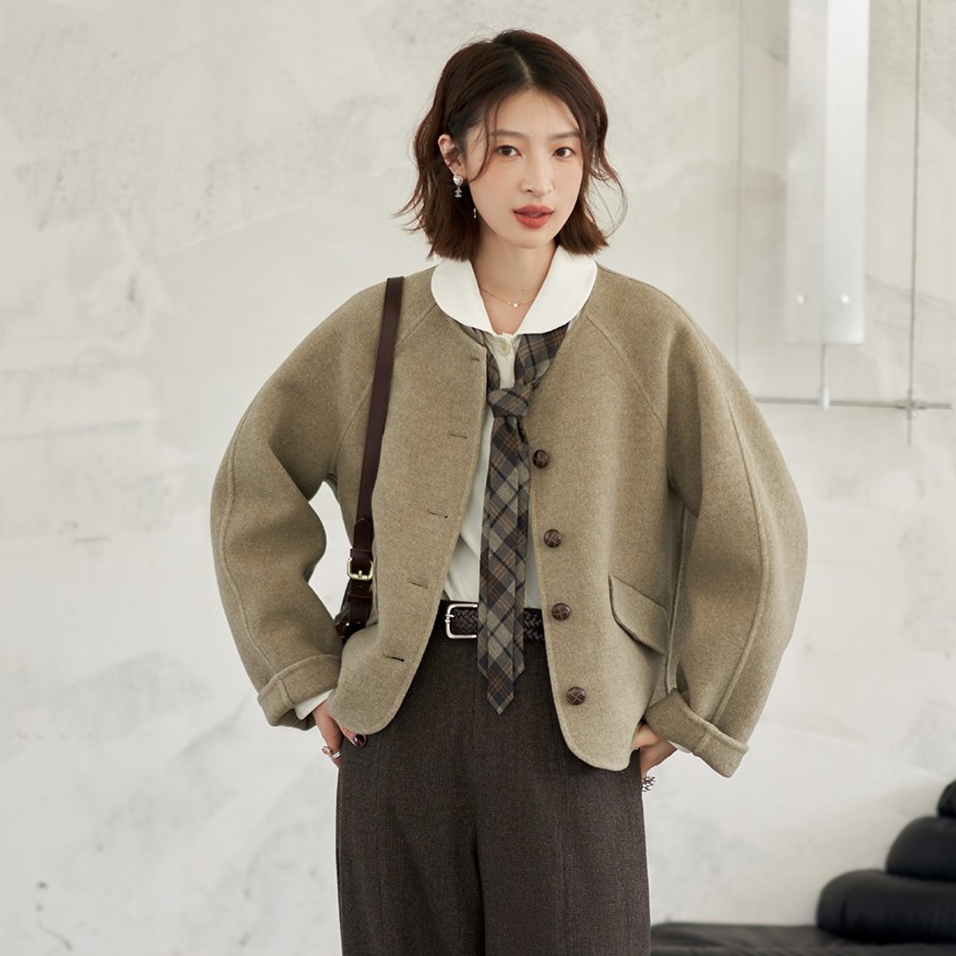 短款圆领双面大衣|外套|两色|秋冬款|Sora-1358 - 女装休闲/机能外套 - 羊毛 多色