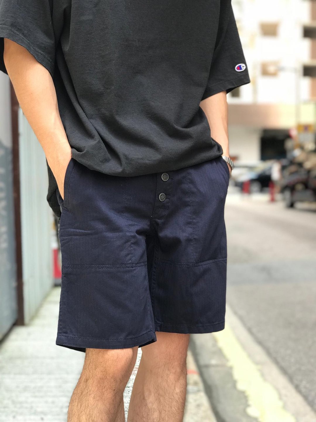 多钮军短裤 - 男士长裤 - 棉 绿色