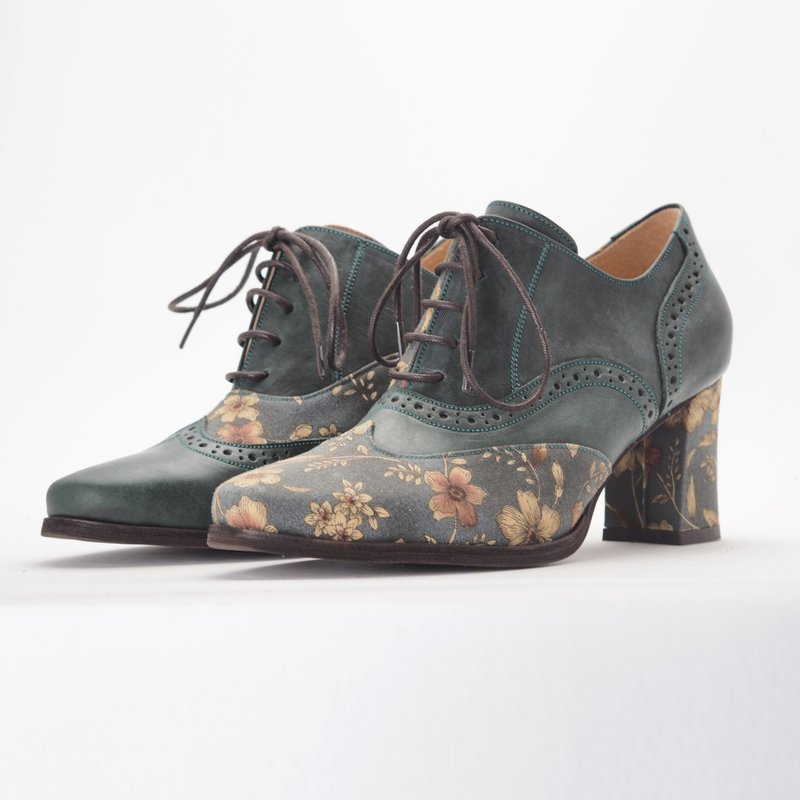 爱花牛津(high heel) - Yoshiku - 高跟鞋 - 真皮 绿色
