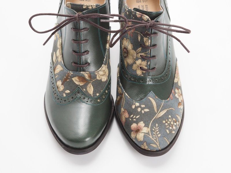 爱花牛津(high heel) - Yoshiku - 高跟鞋 - 真皮 绿色