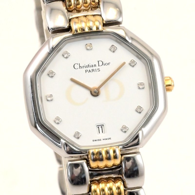 迪奥 Octagon D48-203 钻石女士腕表 石英表带组合色白表盘 CD 腕表 - 女表 - 不锈钢 