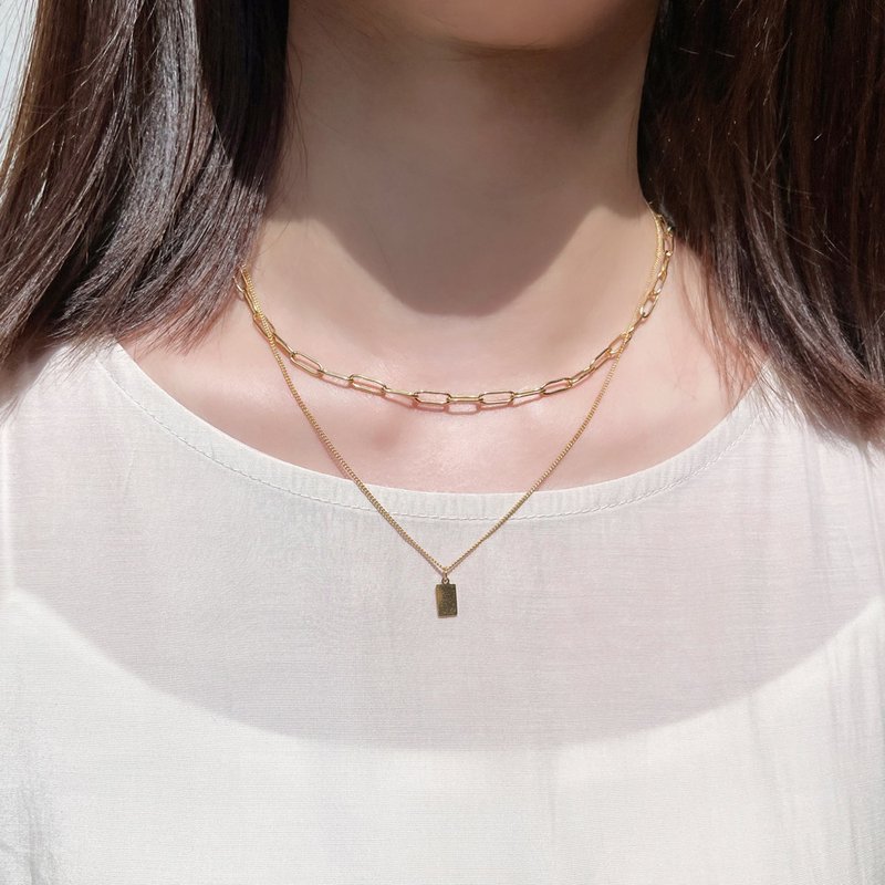 双链小方块医疗钢项链 Mini rectangle layered Necklace - 项链 - 其他材质 多色