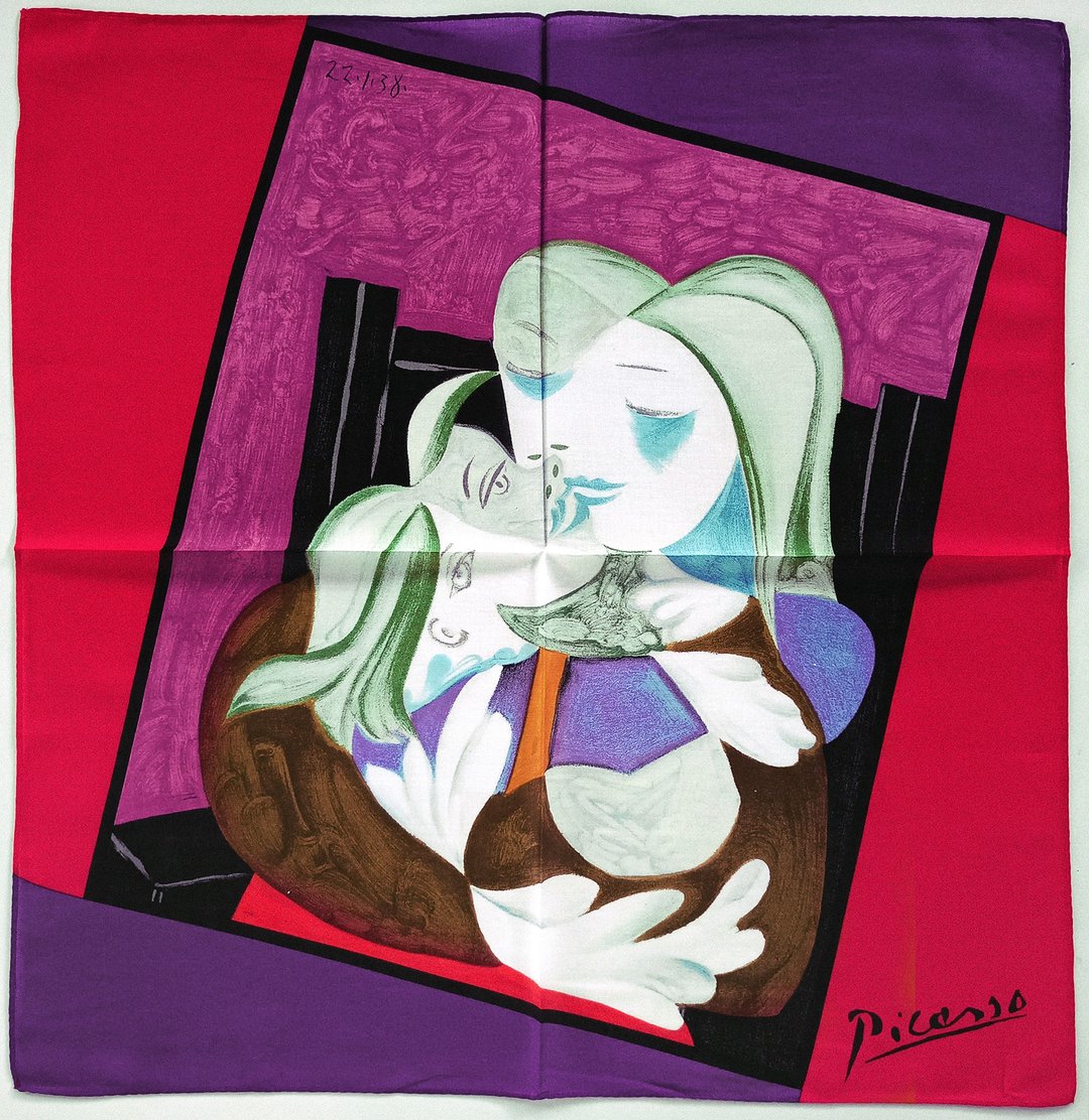 巴勃罗·毕卡索画作印刷品，母子（Mere et Enfant）1938 年，复古手帕 19.5 - 手帕/方巾 - 棉 紫色