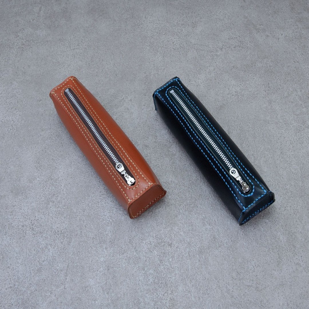 真皮梯型笔袋 钢笔袋 牛皮皮套 笔盒 开学文具 - 铅笔盒/笔袋 - 真皮 蓝色