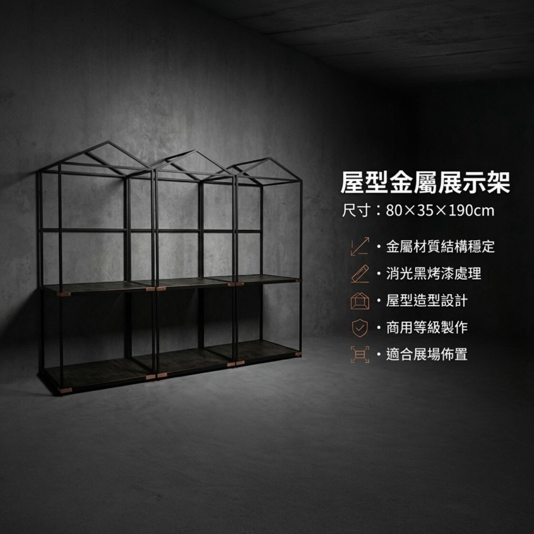 金属房型物品展览架 消光黑金属屋型陈列架 展场专用 商展级屋型 - 置物架/篮子 - 其他金属 黑色
