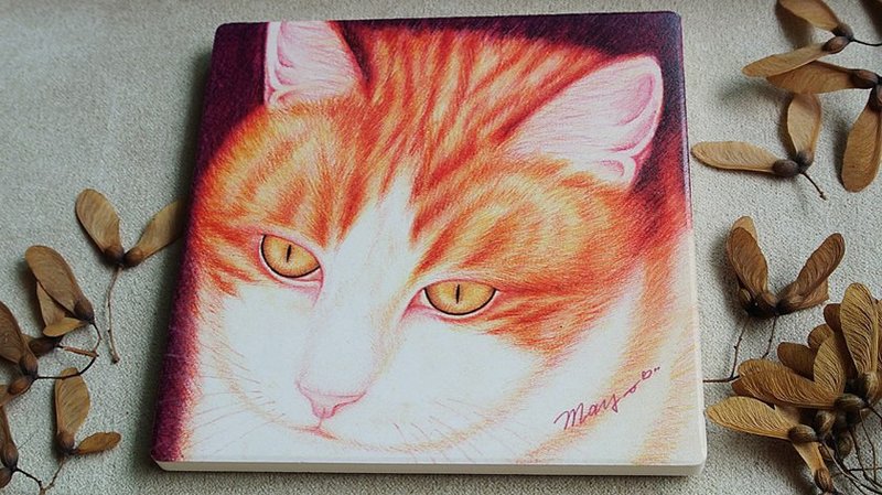 最爱的咪咪宝贝_陶瓷吸水杯垫+同款明信片 - 杯垫 - 陶 橘色