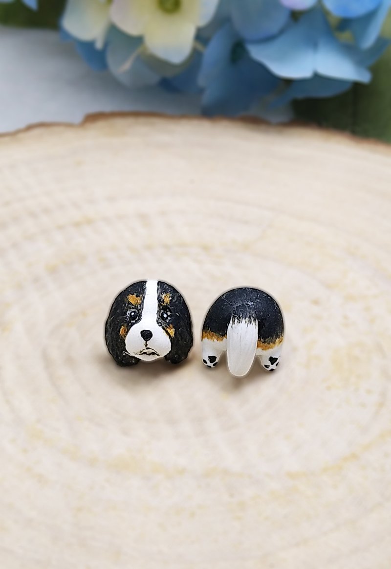 全手制 查理士王小猎犬 查理斯  防敏感耳针 耳钉/耳夹 - 耳环/耳夹 - 粘土 多色