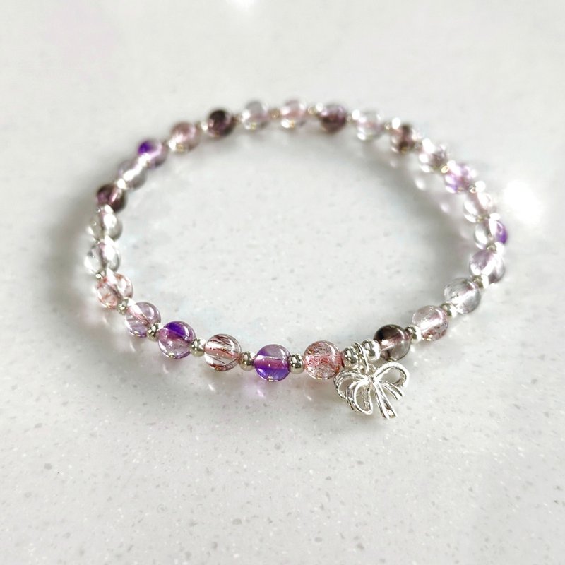 好星晴手链 | 仙女超七蝴蝶结|925 纯银×天然水晶 - 手链/手环 - 纯银 粉红色
