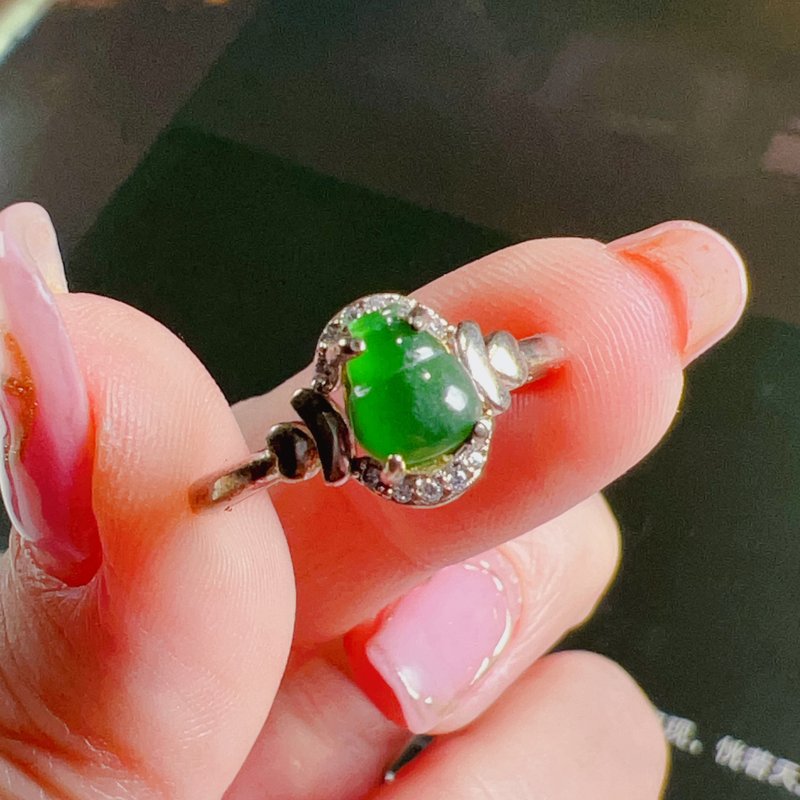 【福禄】冰种老坑绿翡翠葫芦戒指 925银 | 天然A货翡翠 | 送礼 - 戒指 - 玉石 绿色