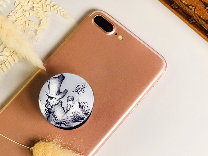 气囊支架 | 手机支架 - 神秘 • 福尔摩斯猫 - 手机座/防尘塞 - 塑料 灰色