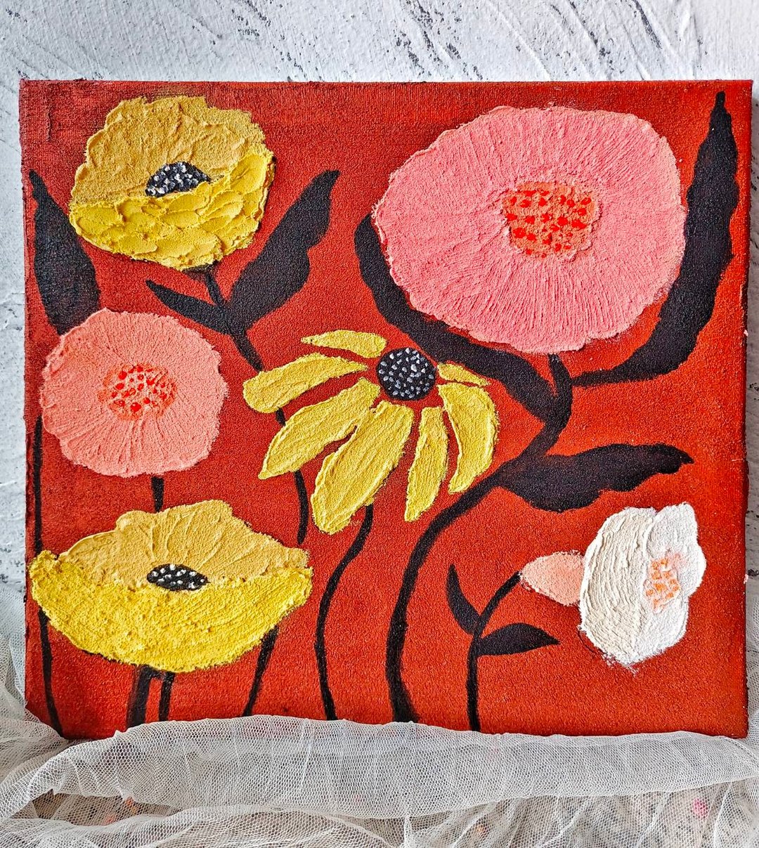 石英砂肌理画体验班进阶-普普风花朵画 - 插画/绘画/写字 - 棉 