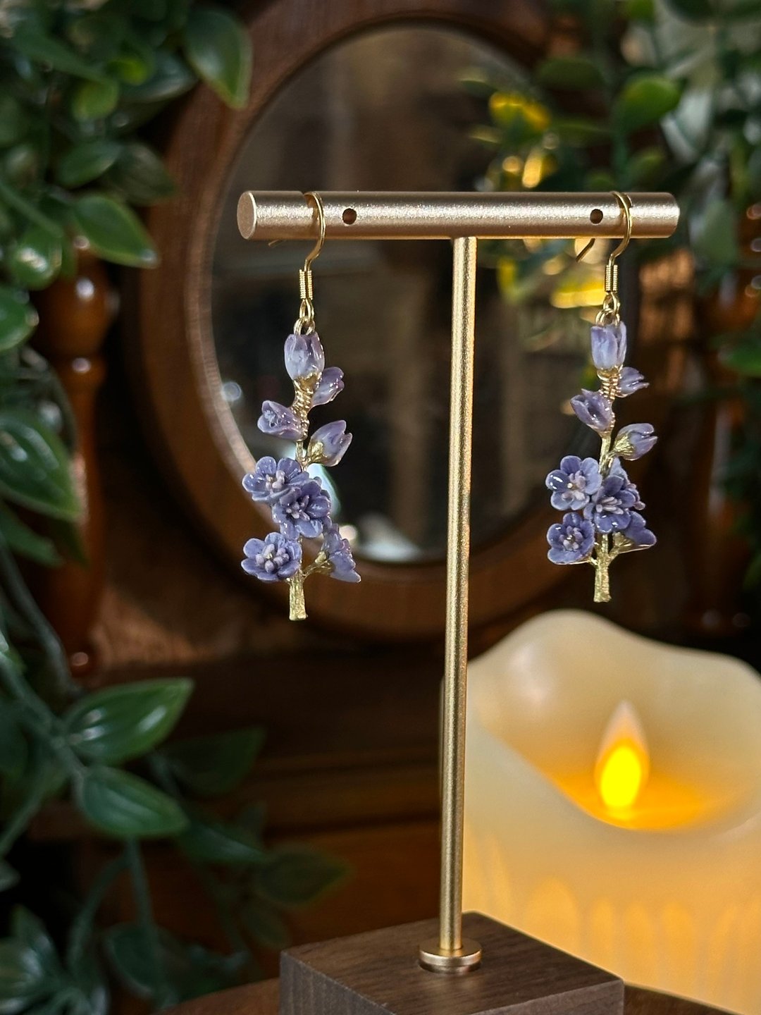 Specimen No 31. indigo 靛蓝 飞燕草  耳勾 - 耳环/耳夹 - 陶 紫色