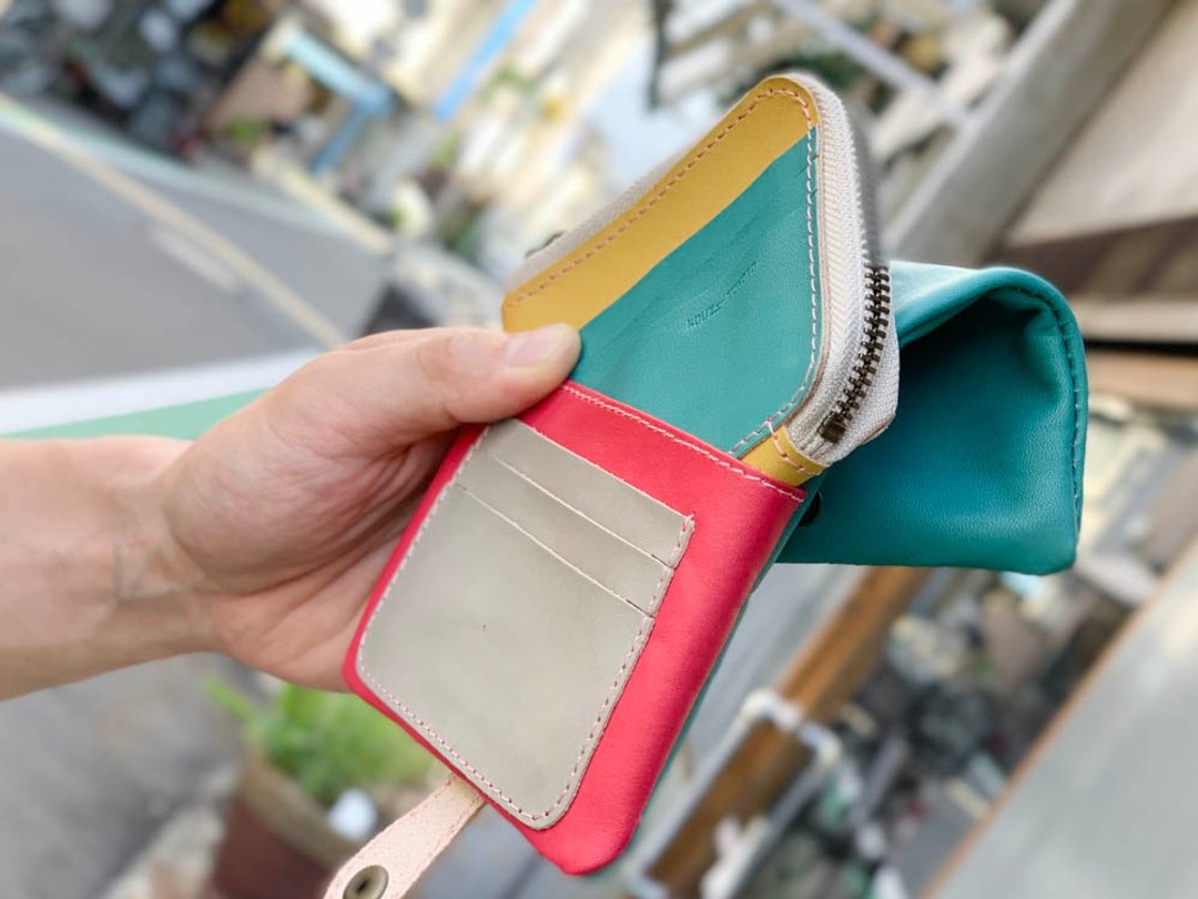 H-PLUMP Popping Candy Pop Half Plump Wallet Plump Cute HPW-TTRH-YTY-P - 皮夹/钱包 - 真皮 蓝色
