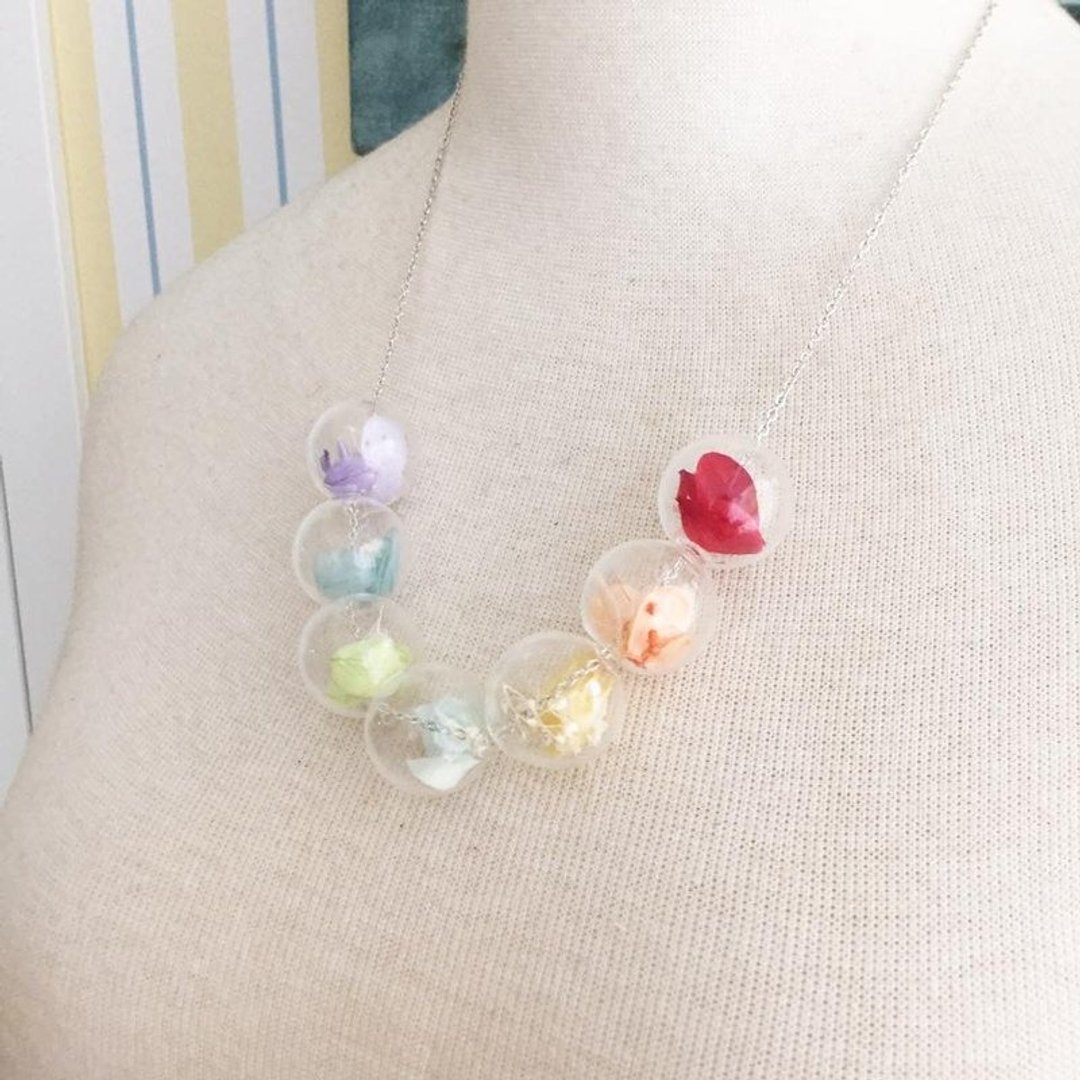 彩虹 可改六色彩 虹 颈链  颈链 项链 颈链 不凋花 保鲜花 几何 - 项链 - 植物．花 多色