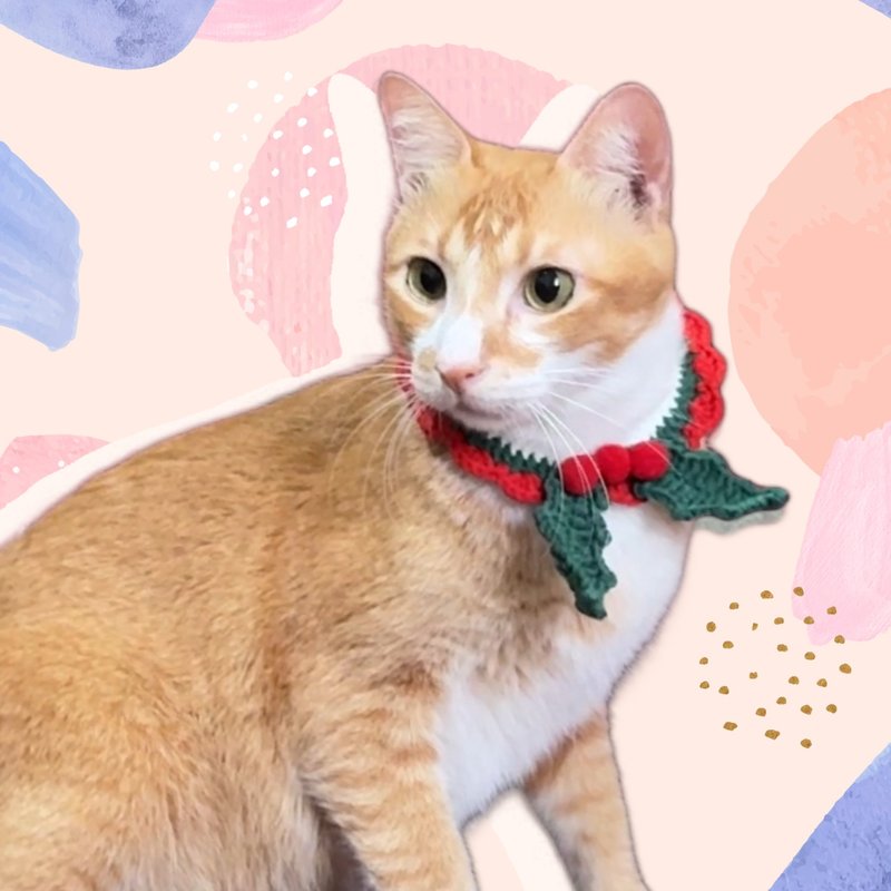 Holly Merry Xmas__冬青圣诞手工毛线宠物领巾S - 项圈/牵绳 - 其他人造纤维 多色