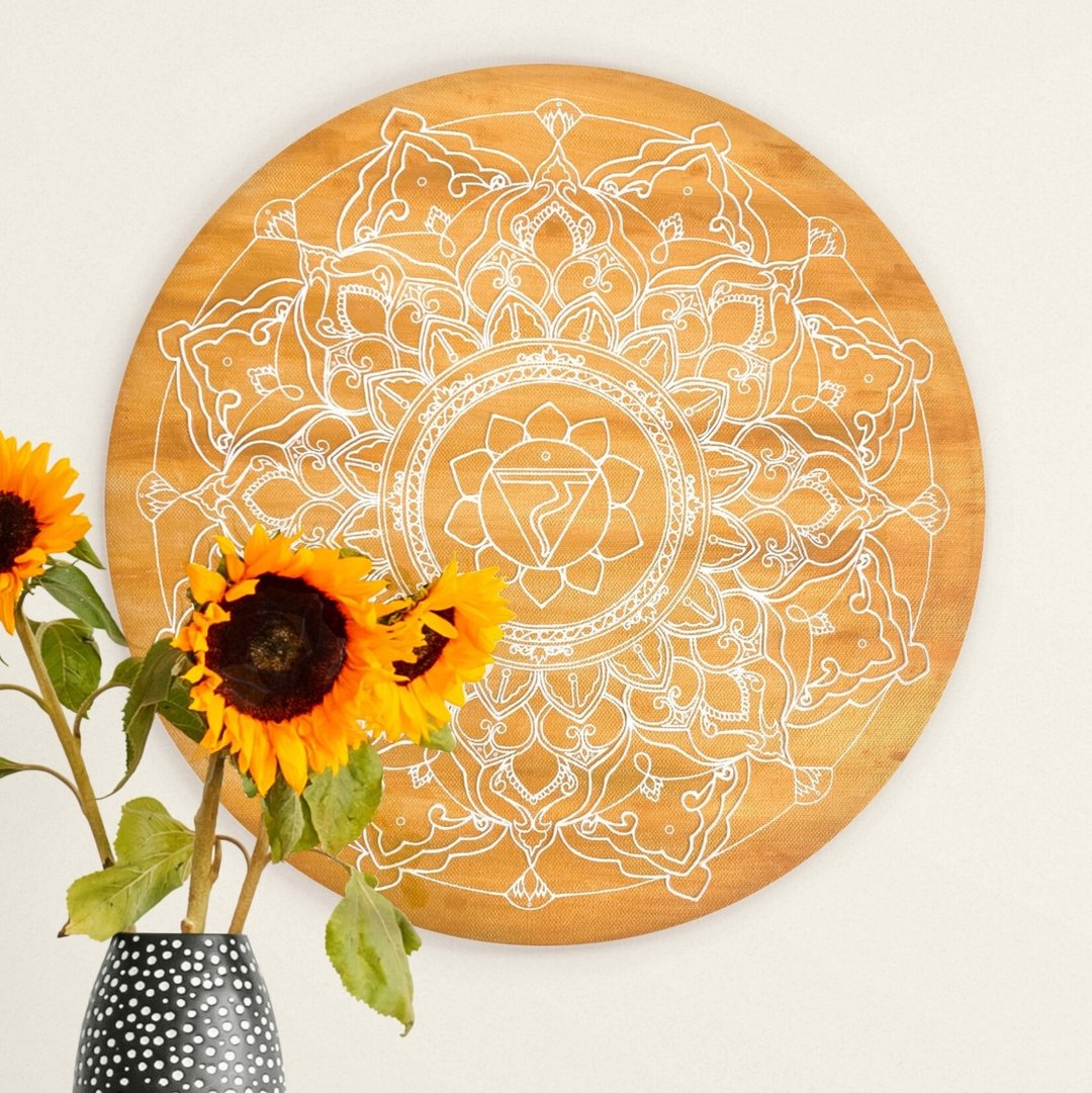 Mandala Manipura chakra Symbolic zen art Spiritual sacred geometry painting - 墙贴/壁贴 - 压克力 黄色