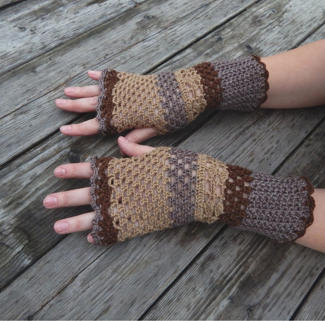 Crochet fingerless gloves Brown mittens Hand knit arm warmers - 手套 - 羊毛 咖啡色