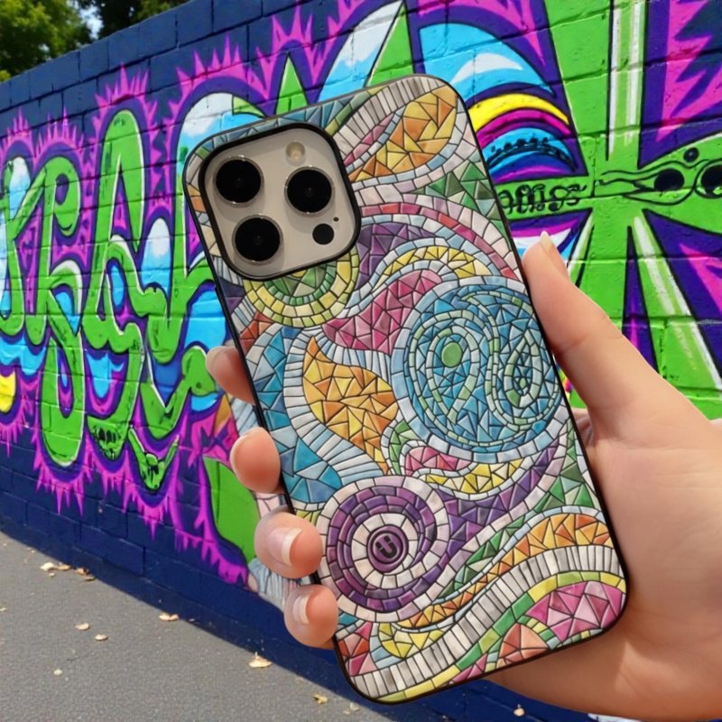 经典手绘马赛克拼贴花砖 二合一双层防摔手机壳支持 MagSafe - 手机壳/手机套 - 塑料 