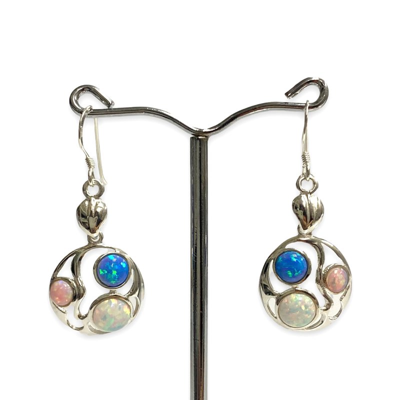 Victorian Style Trilogy Gilson Opal Earrings 925 Sterling Silver - 耳环/耳夹 - 纯银 银色