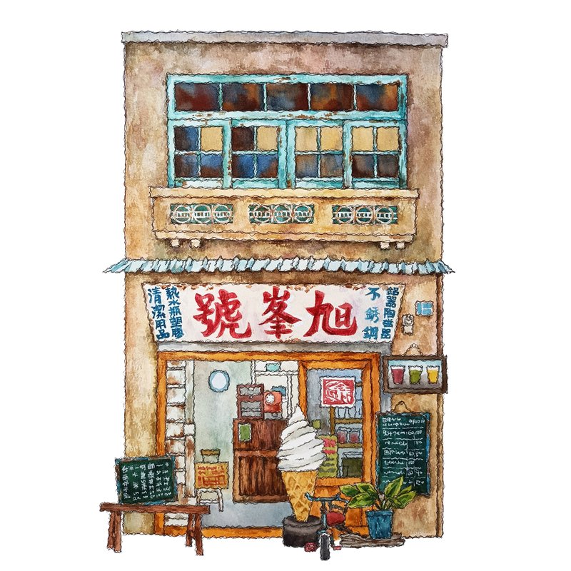 台湾街景海报-台南旭峰号-艺术微喷/挂画/复制画 - 摆饰 - 纸 卡其色